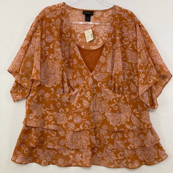 New Lane Bryant size 22/24 Burnt Orange Floral Flutter Sleeve Tiered Blouse - Picture 1 of 10